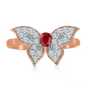 Rose Gold Ruby & White Diamond Butterfly Ring