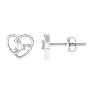 Round Natural Diamond Modern Heart Stud Earrings