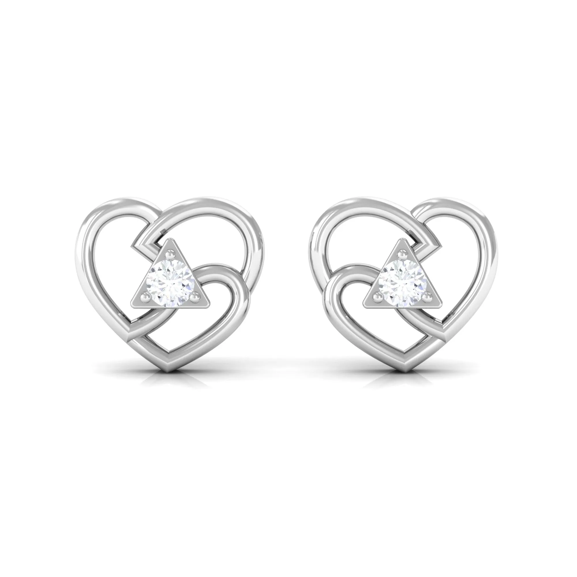 Round Natural Diamond Modern Heart Stud Earrings