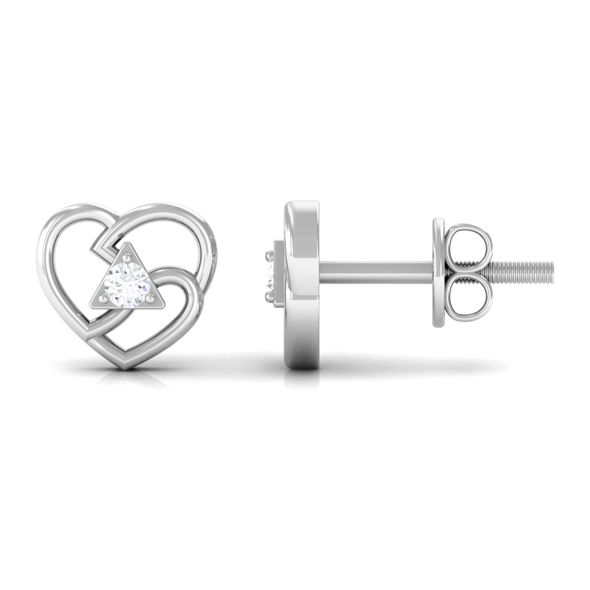 Round Natural Diamond Modern Heart Stud Earrings