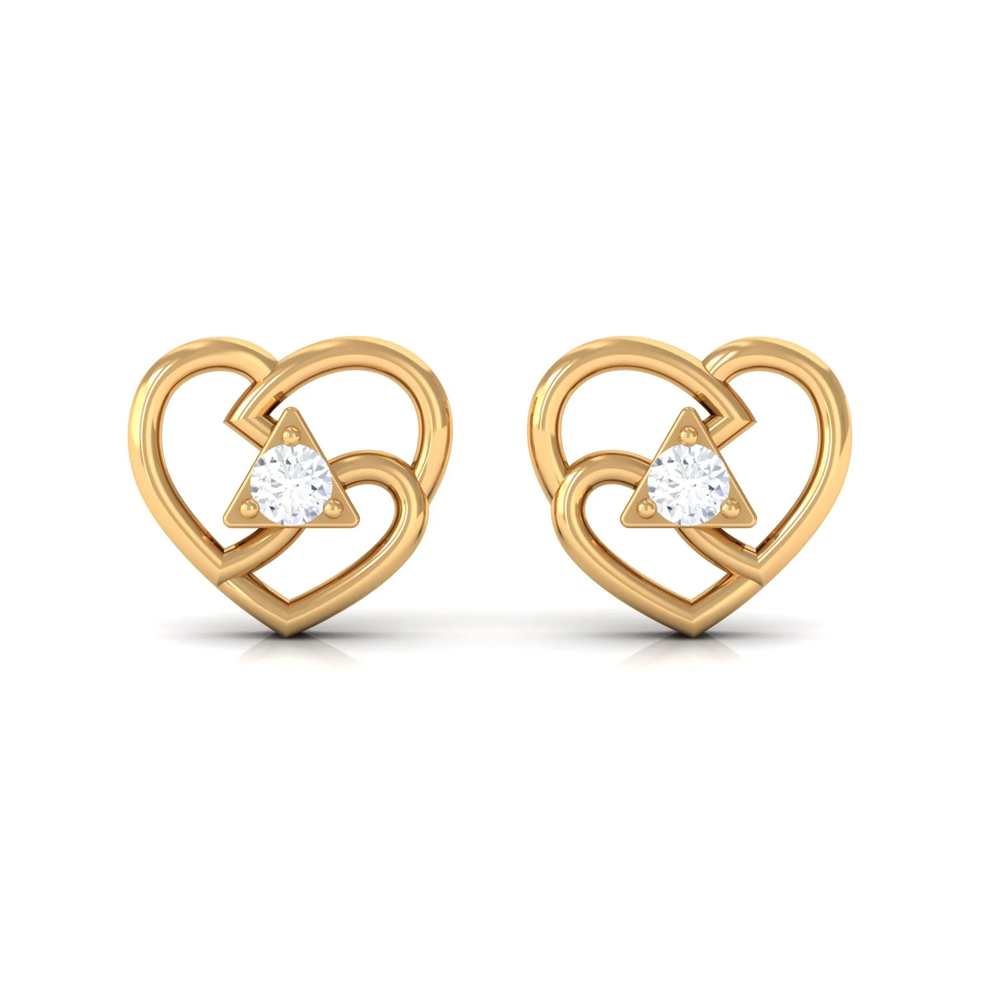 Round Natural Diamond Modern Heart Stud Earrings