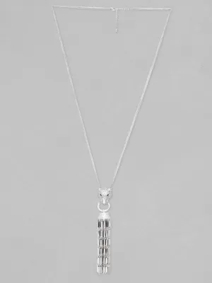 Rubans Rhodium plated Brilliant Cut Crystal Zirconia Panther Motif & Tassels Pendant Chain Necklace