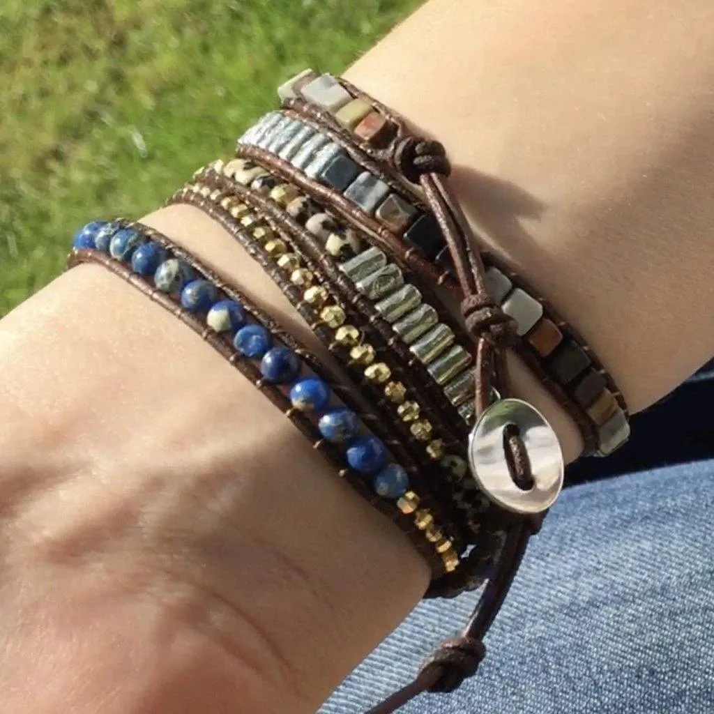 SALE - Handmade Eclipse Druzy Mix Stone 5X Leather Wrap Bracelet