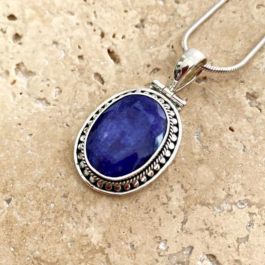 Sapphire Quartz Pendant with an artisan, handcrafted setting- Tulsi