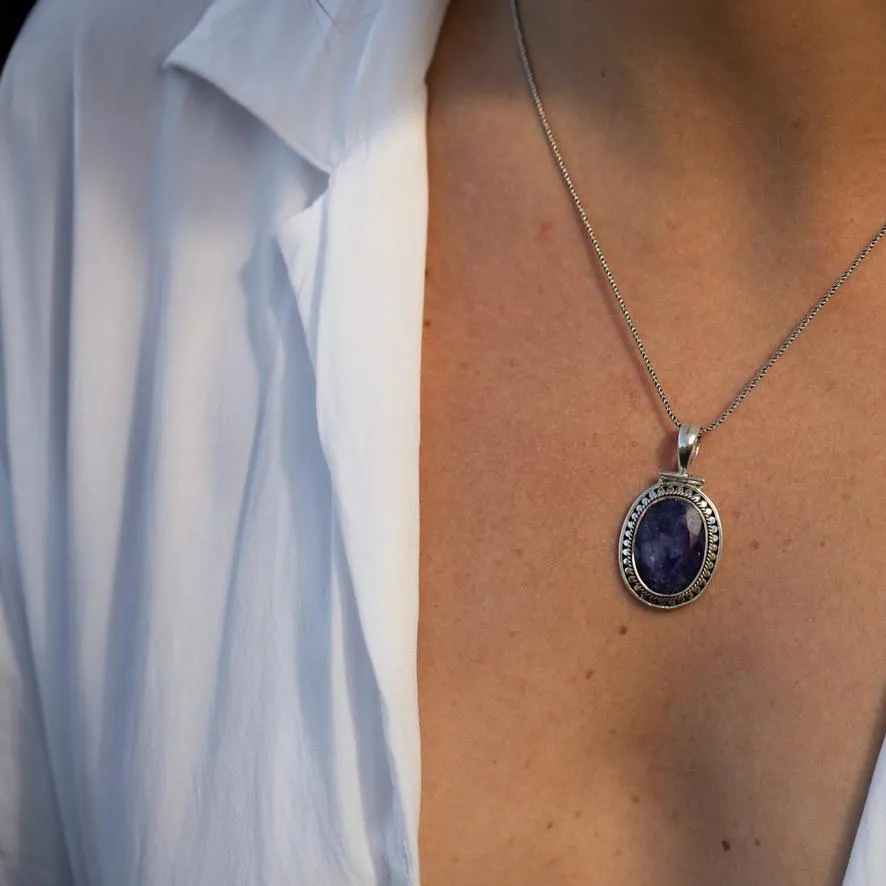 Sapphire Quartz Pendant with an artisan, handcrafted setting- Tulsi