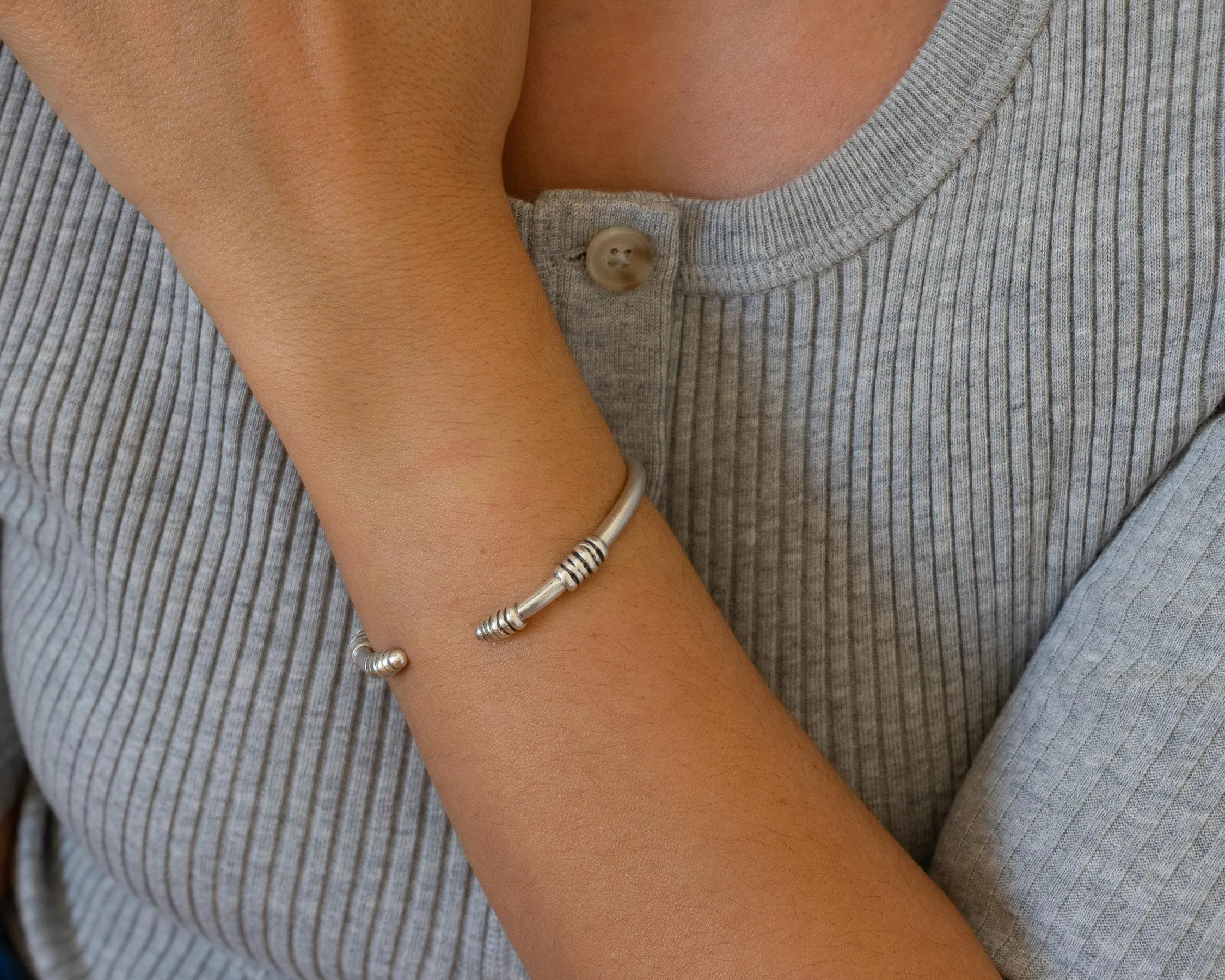 Silver Slim Cuff with Rondelles