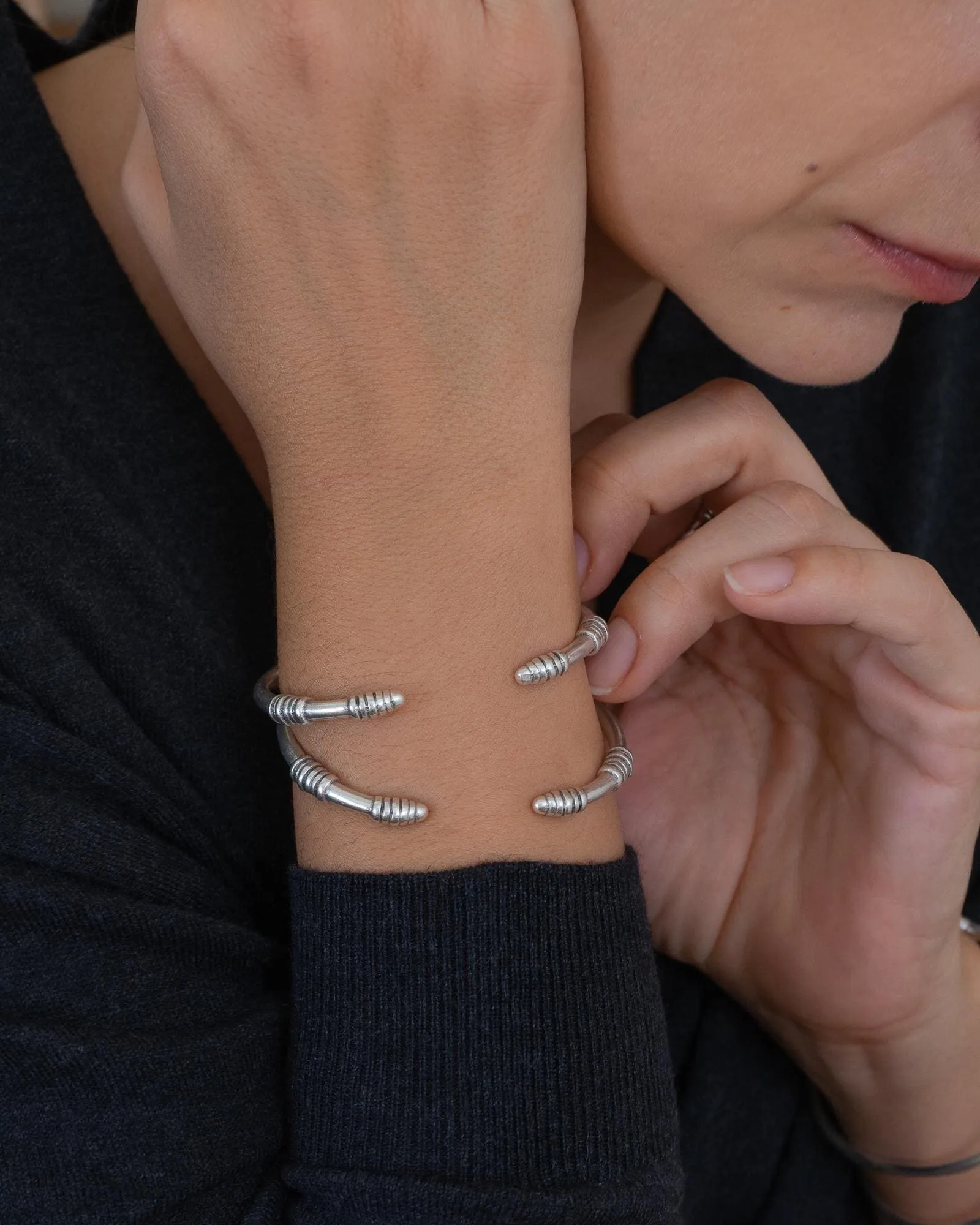 Silver Slim Cuff with Rondelles