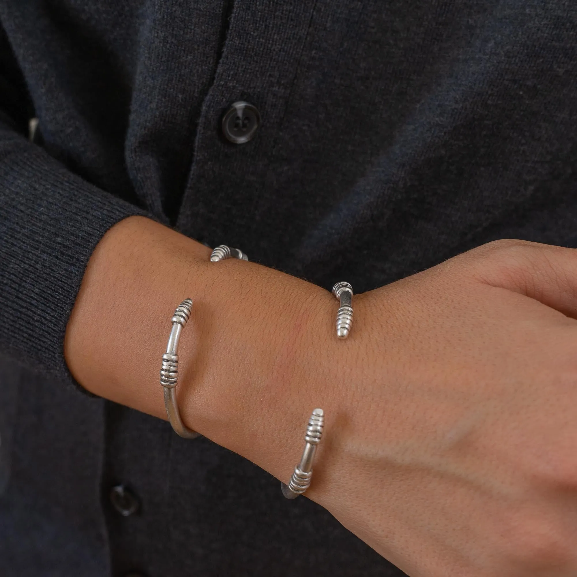 Silver Slim Cuff with Rondelles