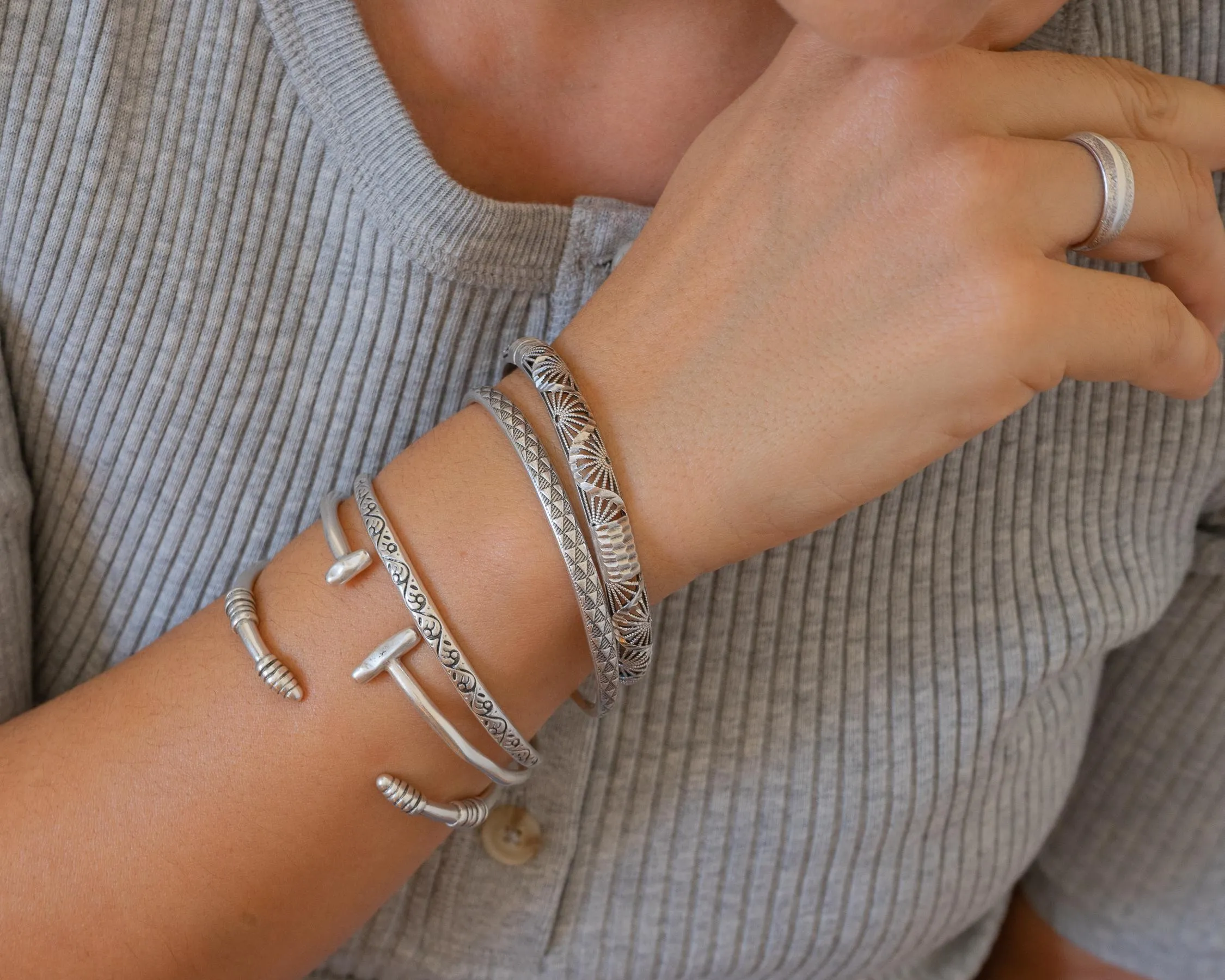 Silver Slim Cuff with Rondelles