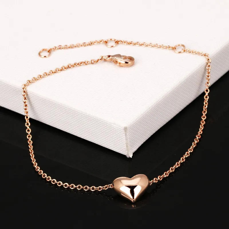 Small Heart Simple OL Style Smooth Rose Gold Plated Bracelet Jewelry Wedding Party Love Gift Wholesale Top Quality