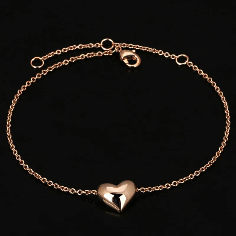 Small Heart Simple OL Style Smooth Rose Gold Plated Bracelet Jewelry Wedding Party Love Gift Wholesale Top Quality