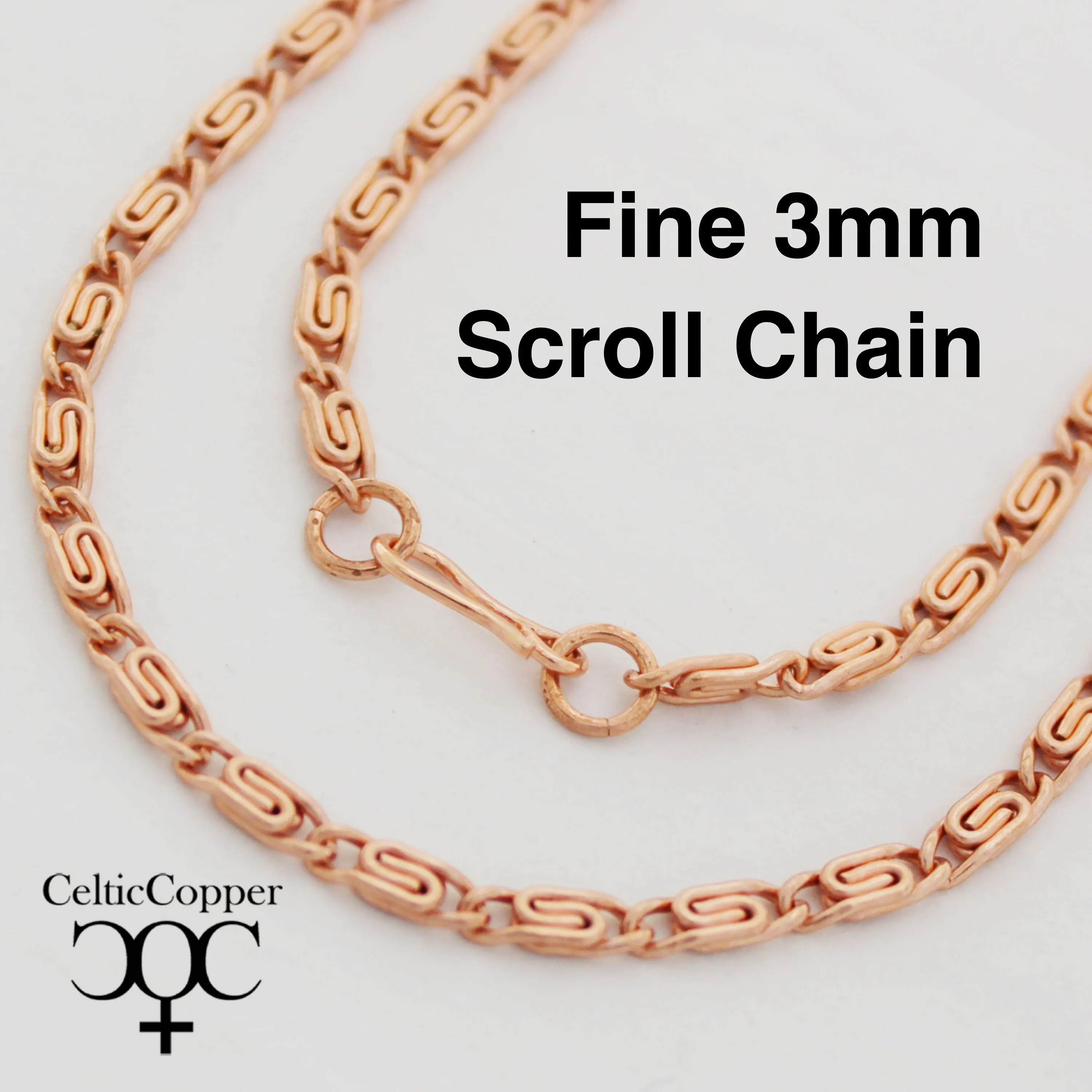 Solid Copper Scroll Necklace Chain 20 Inches NC61 Fine 3mm Celtic Copper Scroll Chain Necklace 20 Inch Relaxed Fit