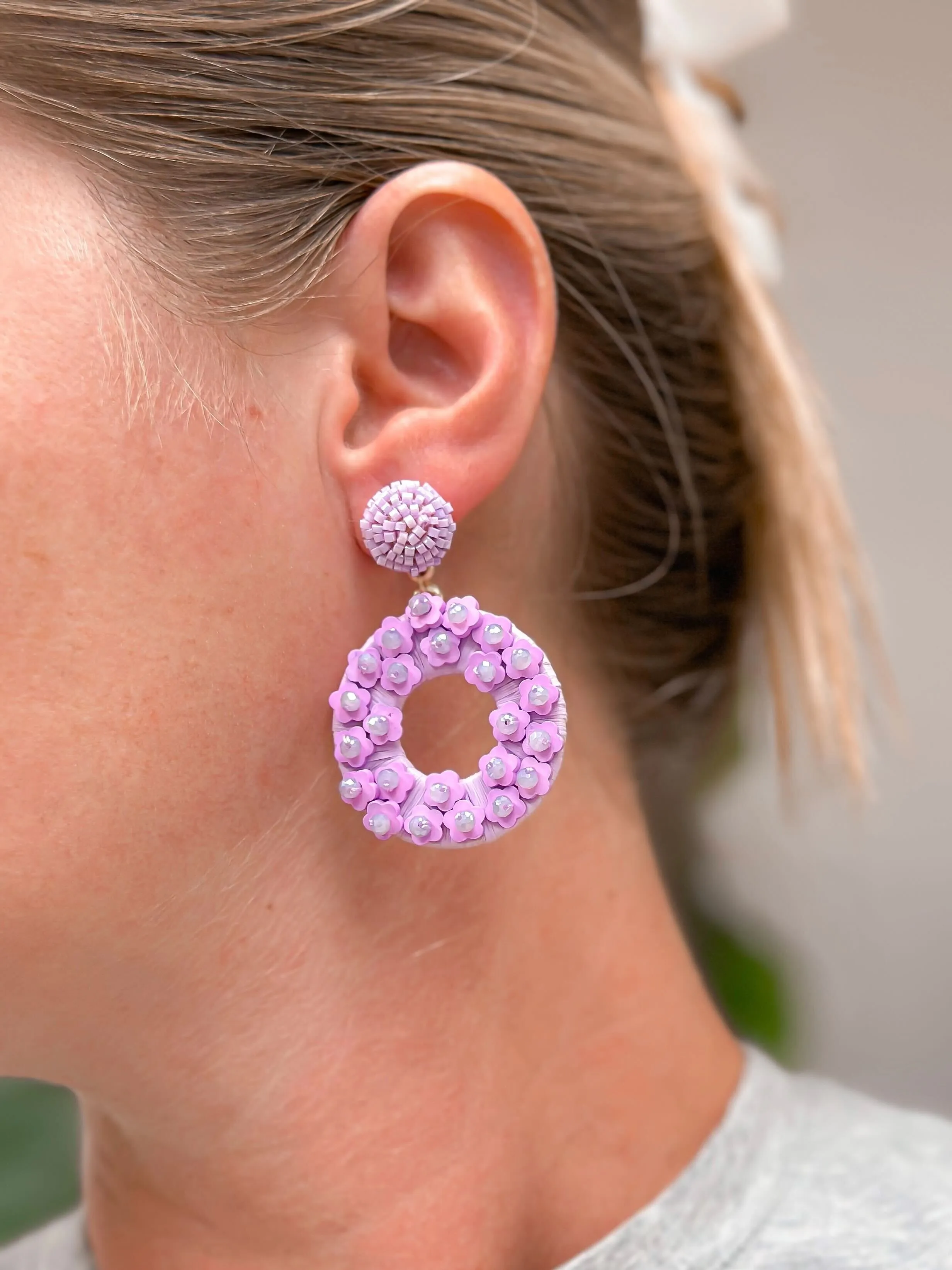 Spring Flower Dangle Earrings - Lavender