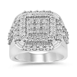 Stanton Made for Men Double Halo Square Ring with 3/4ct of Diamonds in Sterling Silver