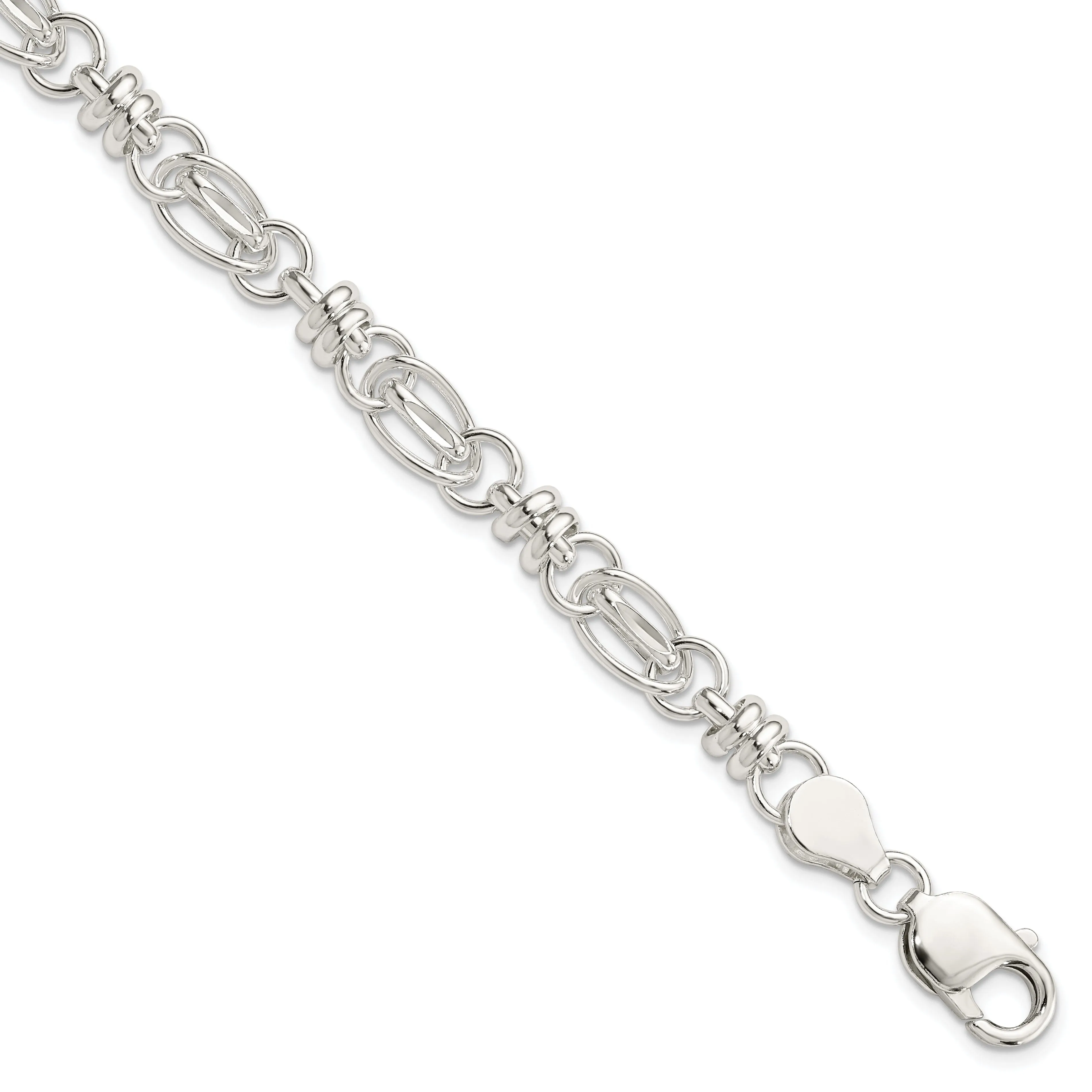 Sterling Silver Diamond Cut Fancy Link Bracelet