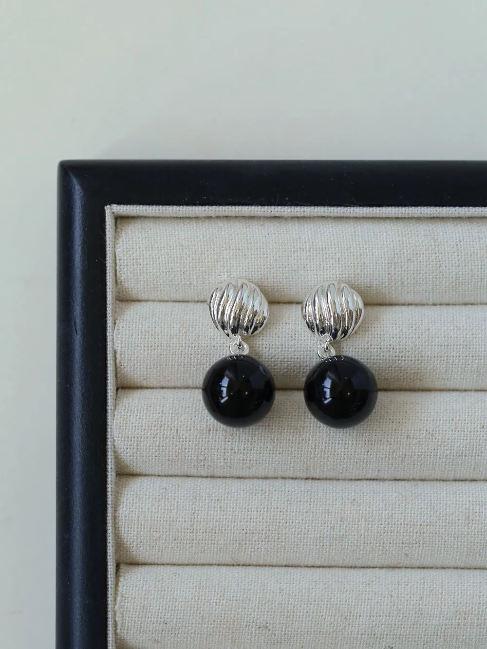 Striped Black Agate Drop Earrings