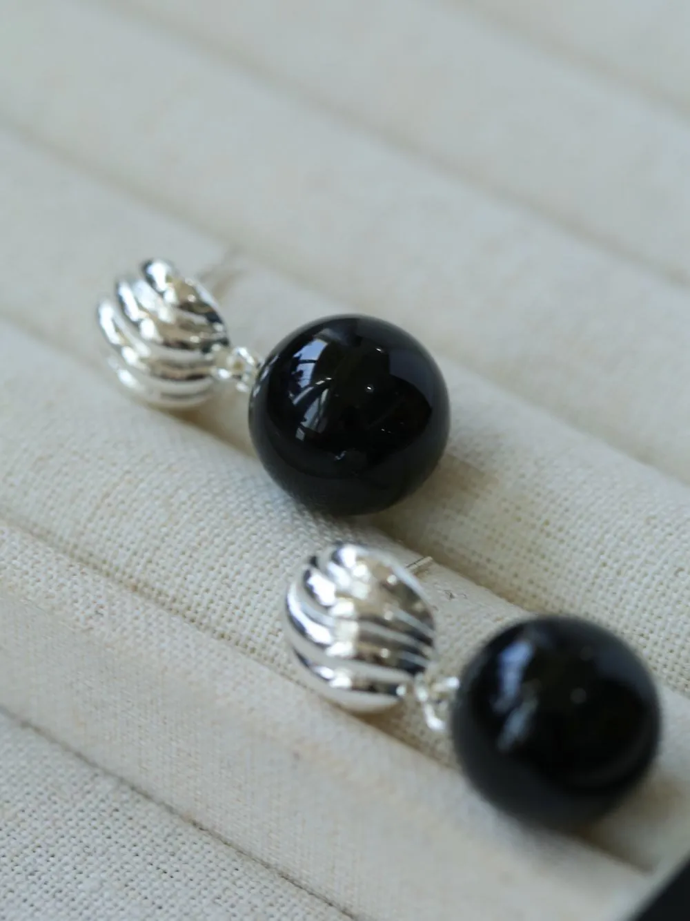 Striped Black Agate Drop Earrings