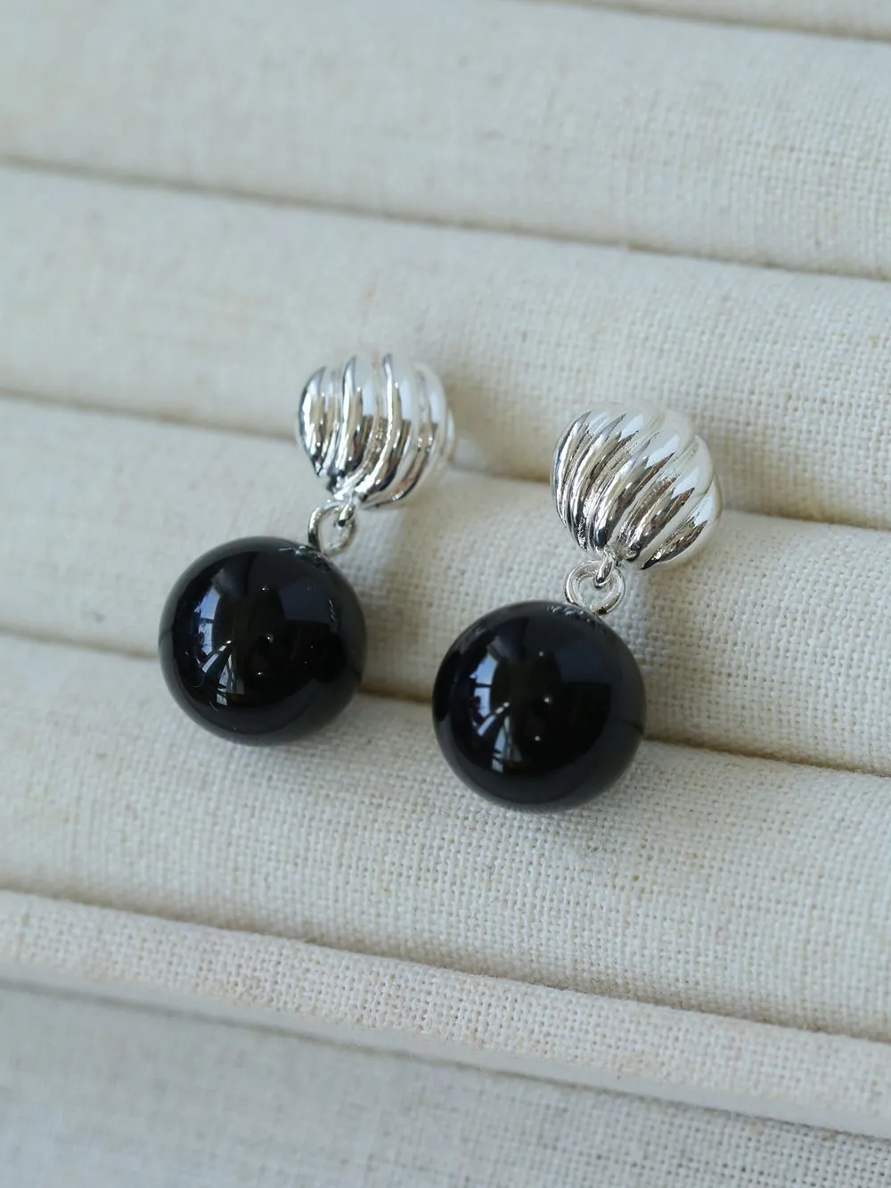 Striped Black Agate Drop Earrings