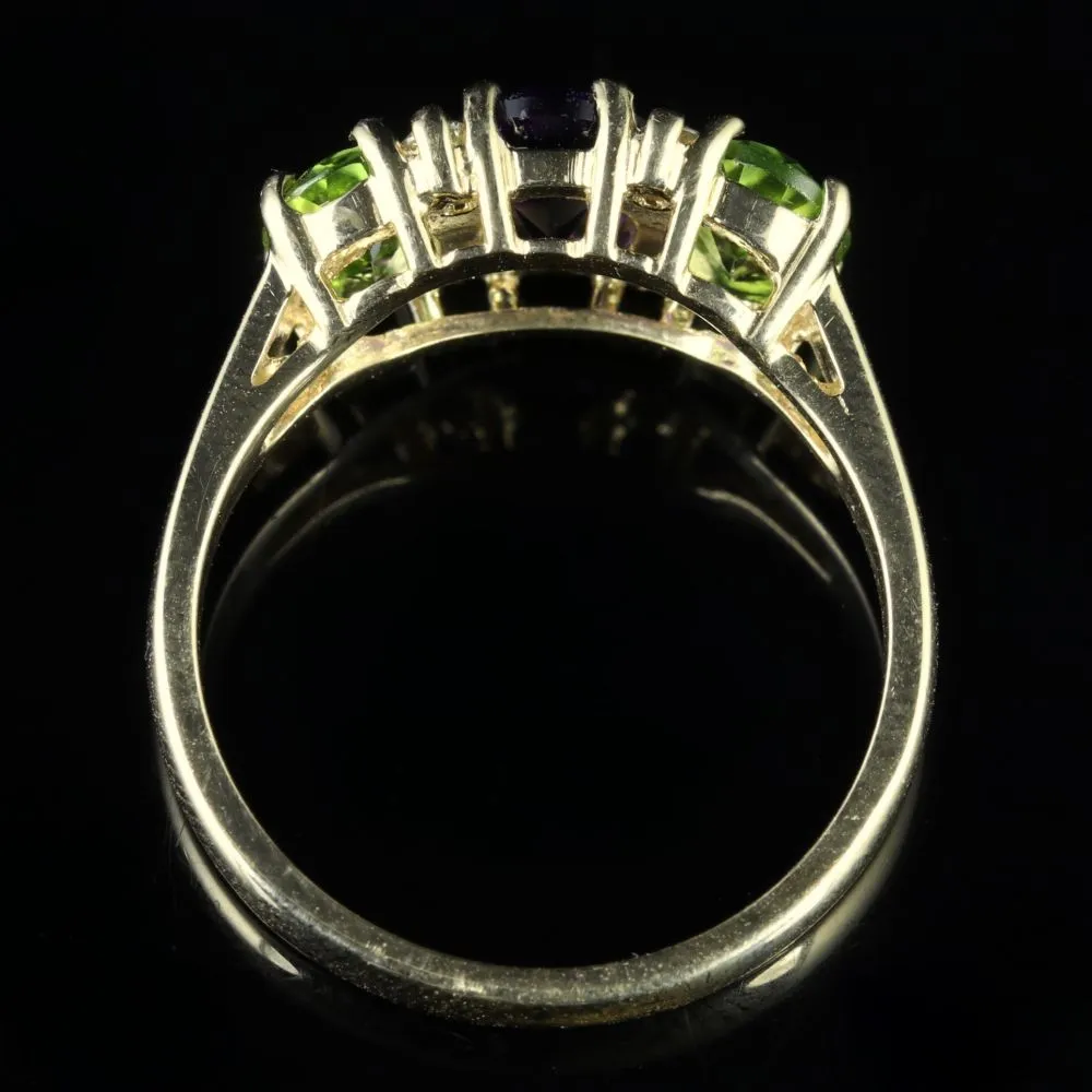 Suffragette Ring Amethyst Peridot Diamond 9ct Gold