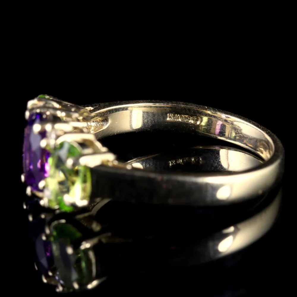 Suffragette Ring Amethyst Peridot Diamond 9ct Gold