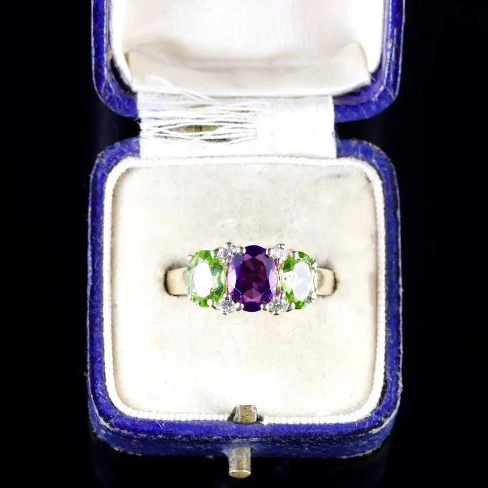 Suffragette Ring Amethyst Peridot Diamond 9ct Gold