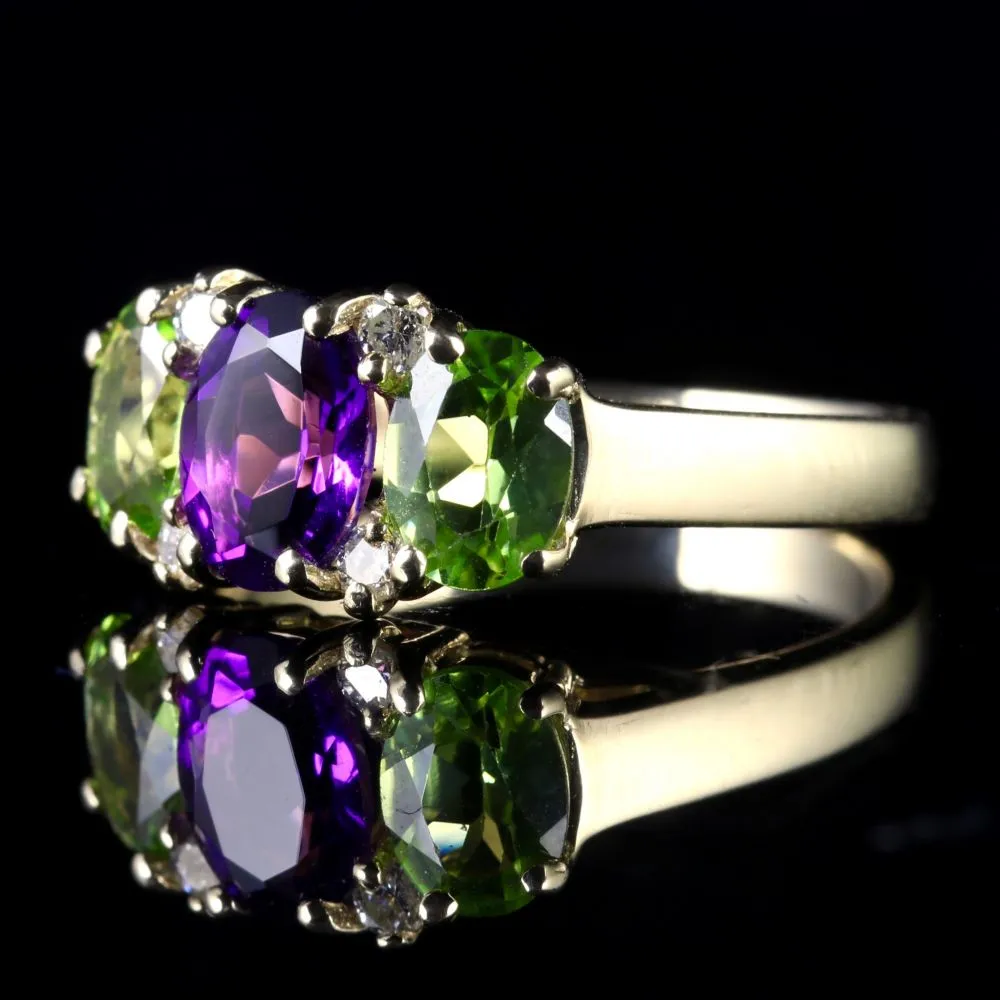 Suffragette Ring Amethyst Peridot Diamond 9ct Gold