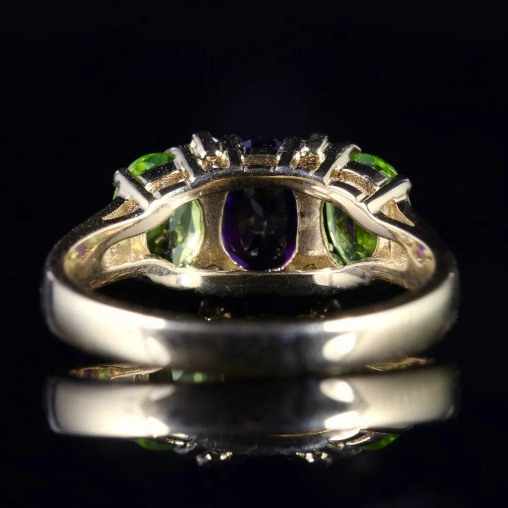 Suffragette Ring Amethyst Peridot Diamond 9ct Gold