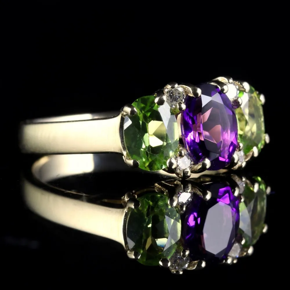 Suffragette Ring Amethyst Peridot Diamond 9ct Gold