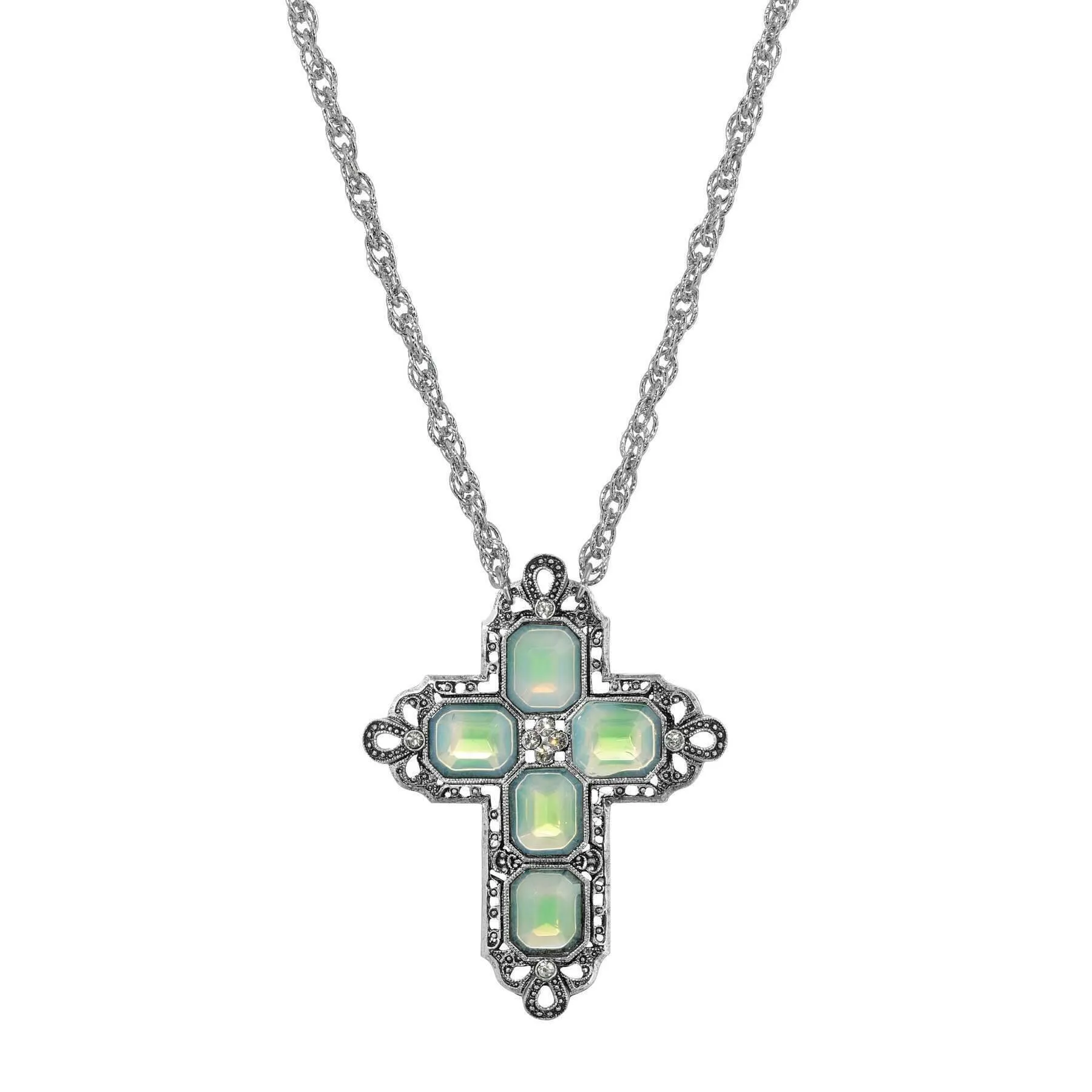 Symbols Of Faith Regal Filigree Crystal Cross Pendant Necklace 30"