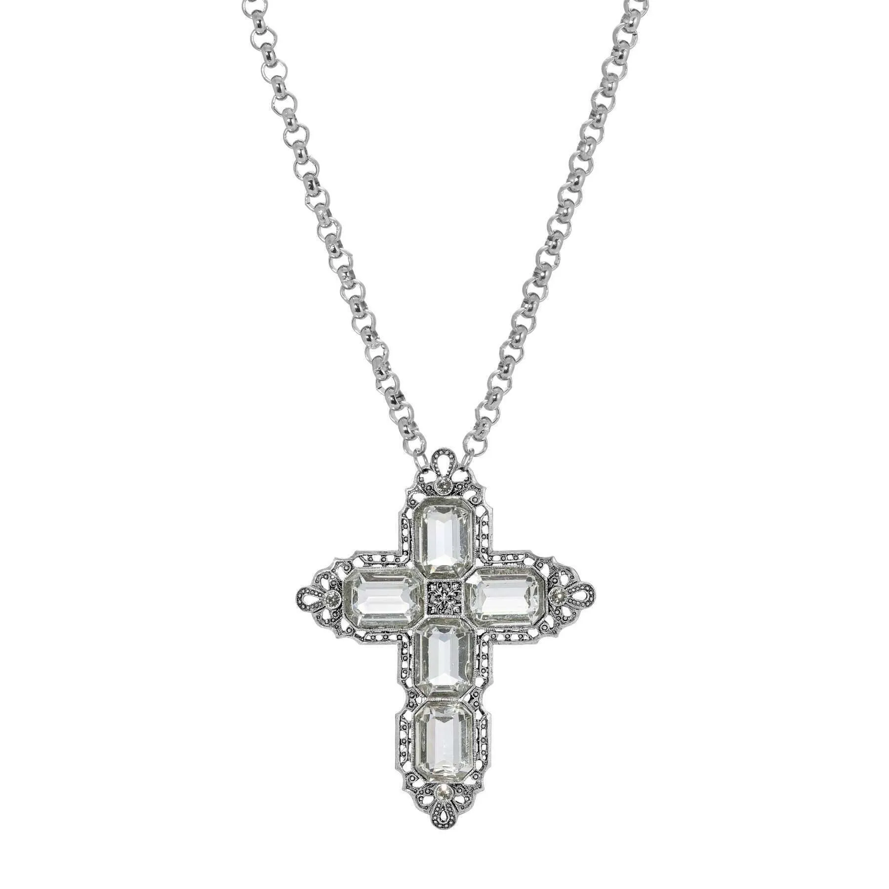 Symbols Of Faith Regal Filigree Crystal Cross Pendant Necklace 30"