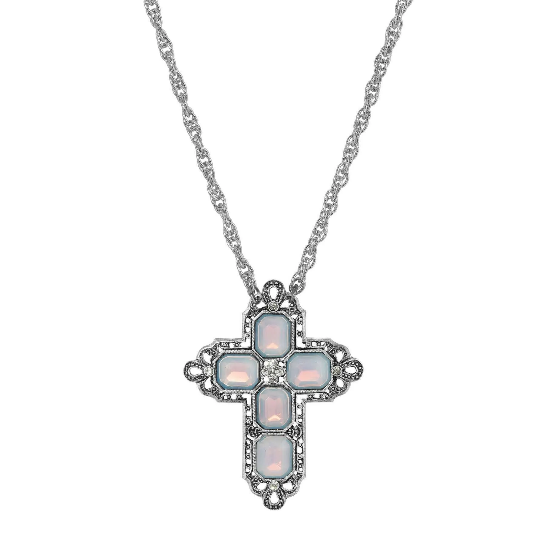 Symbols Of Faith Regal Filigree Crystal Cross Pendant Necklace 30"