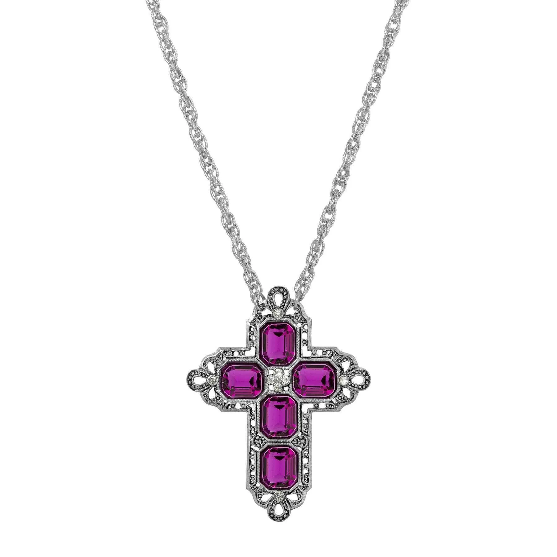 Symbols Of Faith Regal Filigree Crystal Cross Pendant Necklace 30"