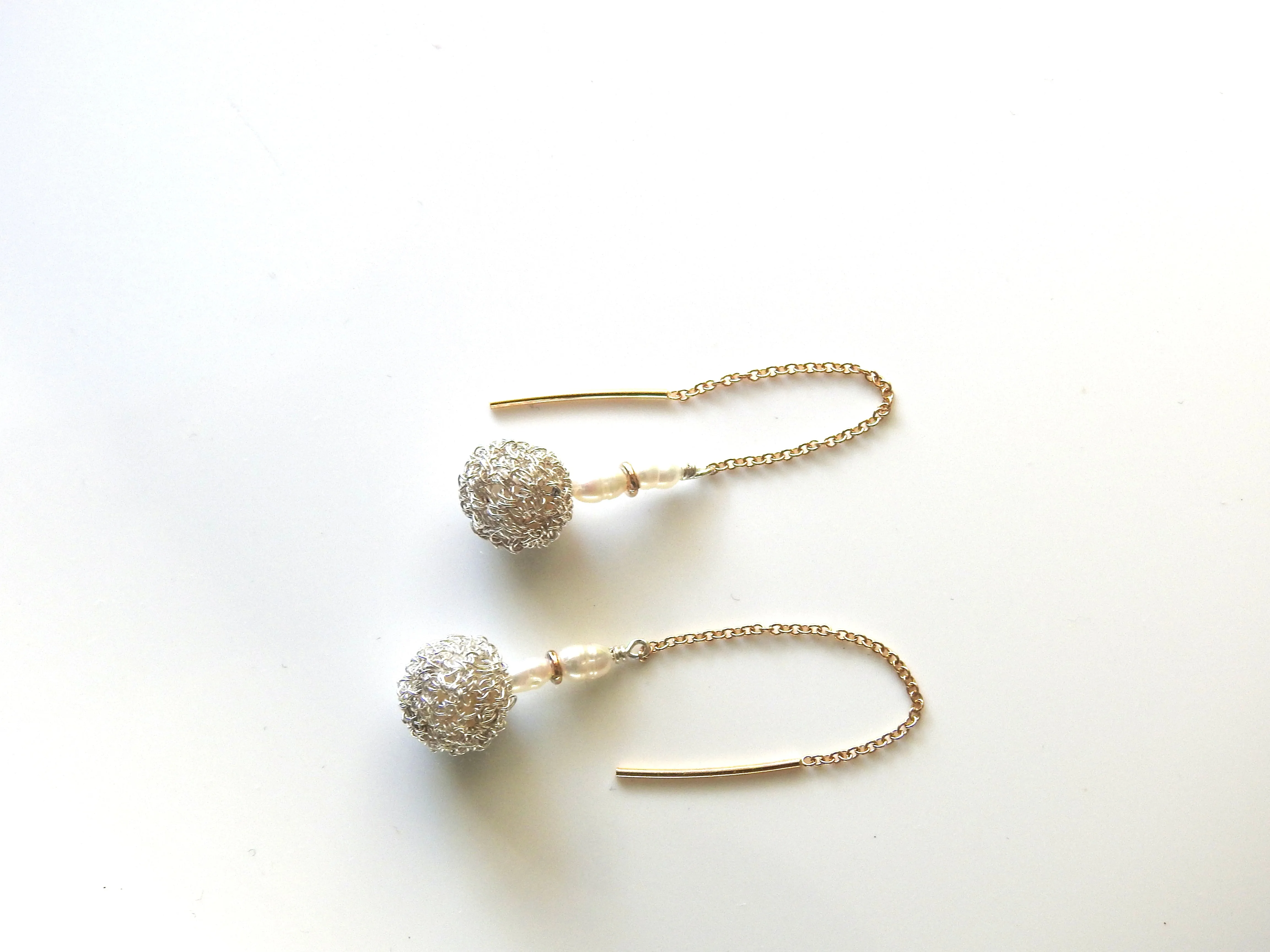 Threaded crochet ball dangles