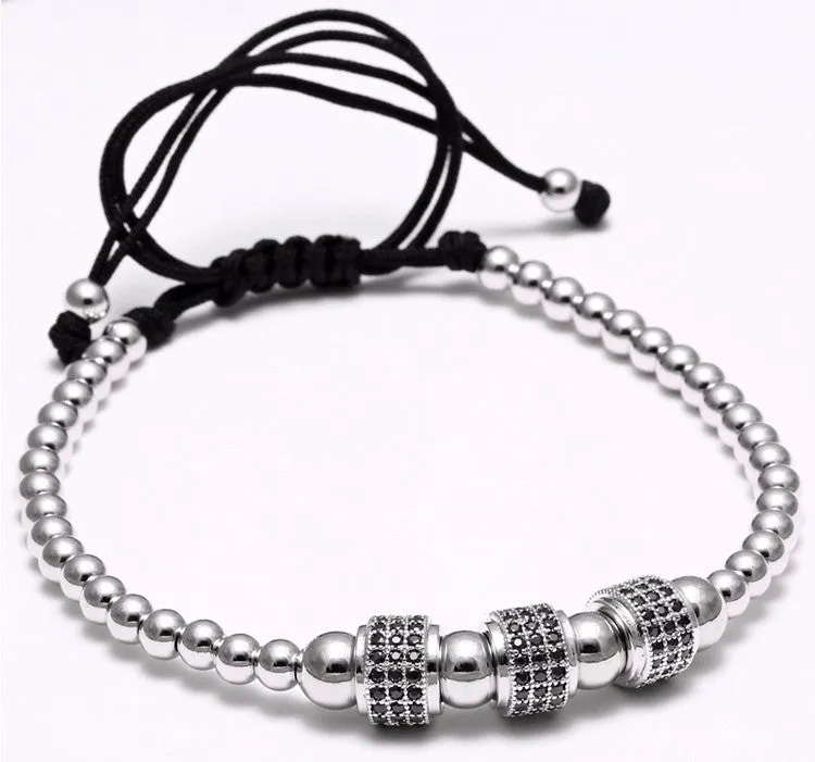 Titanium Steel Beads Braiding Macrame Men Bracelet for Men Jewelry 8mm CZ Inlay Beads Charms Bracelets & Bangles