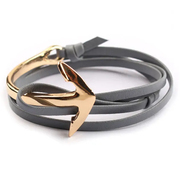 Tom hope New Arrival Fashion Jewelry PU Leather Bracelet Men Half Bend Anchor Bracelet Hooks Bracelets For Gift