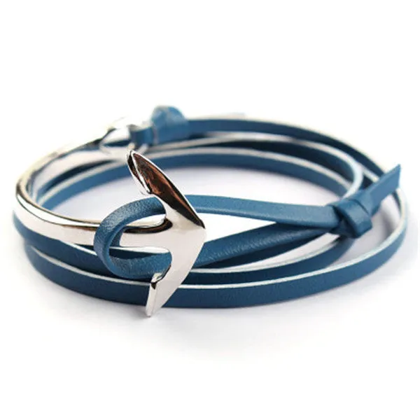 Tom hope New Arrival Fashion Jewelry PU Leather Bracelet Men Half Bend Anchor Bracelet Hooks Bracelets For Gift