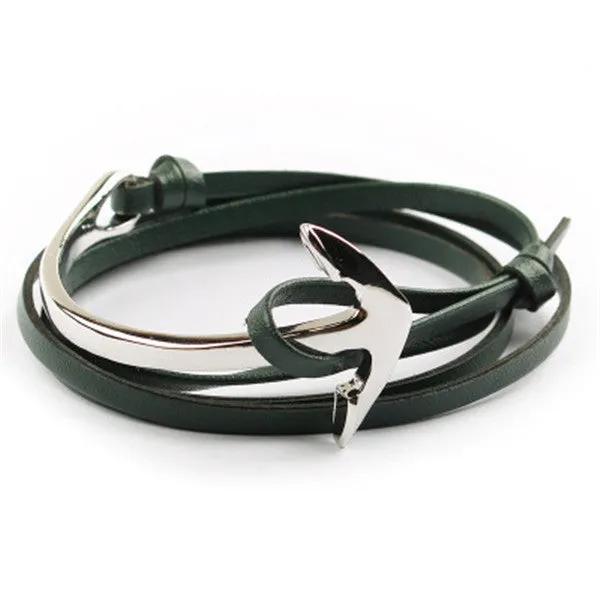 Tom hope New Arrival Fashion Jewelry PU Leather Bracelet Men Half Bend Anchor Bracelet Hooks Bracelets For Gift