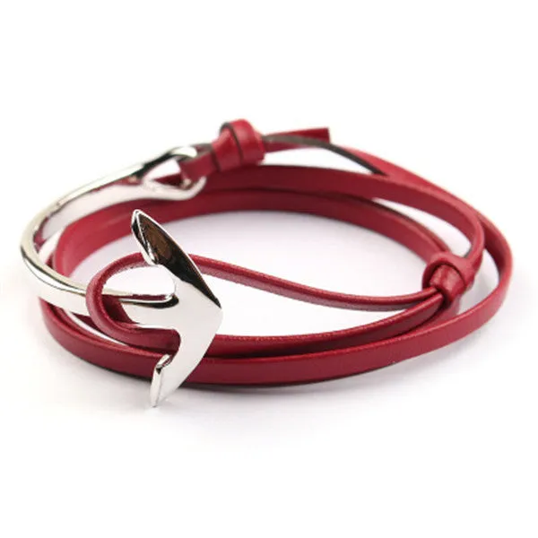 Tom hope New Arrival Fashion Jewelry PU Leather Bracelet Men Half Bend Anchor Bracelet Hooks Bracelets For Gift