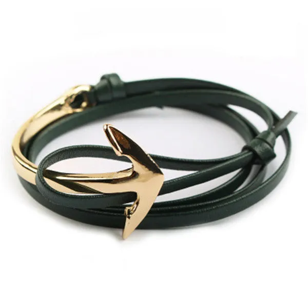 Tom hope New Arrival Fashion Jewelry PU Leather Bracelet Men Half Bend Anchor Bracelet Hooks Bracelets For Gift