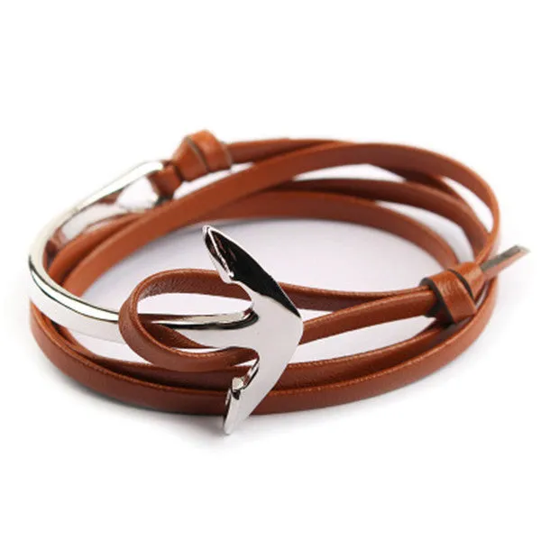 Tom hope New Arrival Fashion Jewelry PU Leather Bracelet Men Half Bend Anchor Bracelet Hooks Bracelets For Gift