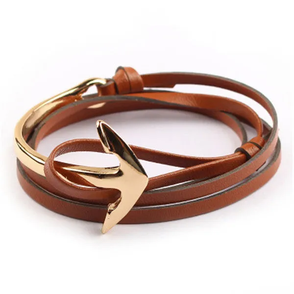 Tom hope New Arrival Fashion Jewelry PU Leather Bracelet Men Half Bend Anchor Bracelet Hooks Bracelets For Gift