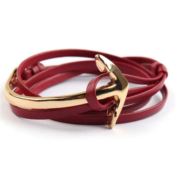 Tom hope New Arrival Fashion Jewelry PU Leather Bracelet Men Half Bend Anchor Bracelet Hooks Bracelets For Gift