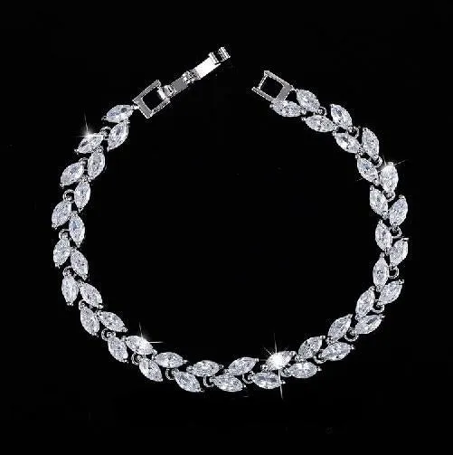 Trendy Cubic Zirconia Leaf Charm Silver Color Bracelet