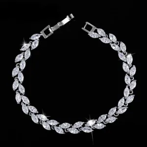 Trendy Cubic Zirconia Leaf Charm Silver Color Bracelet