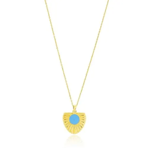 Turquoise Golden Sun Pendant - Sterling Silver