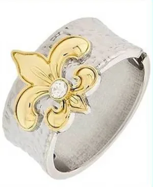 Two Tone Fleur de Lis Bangle Bracelet