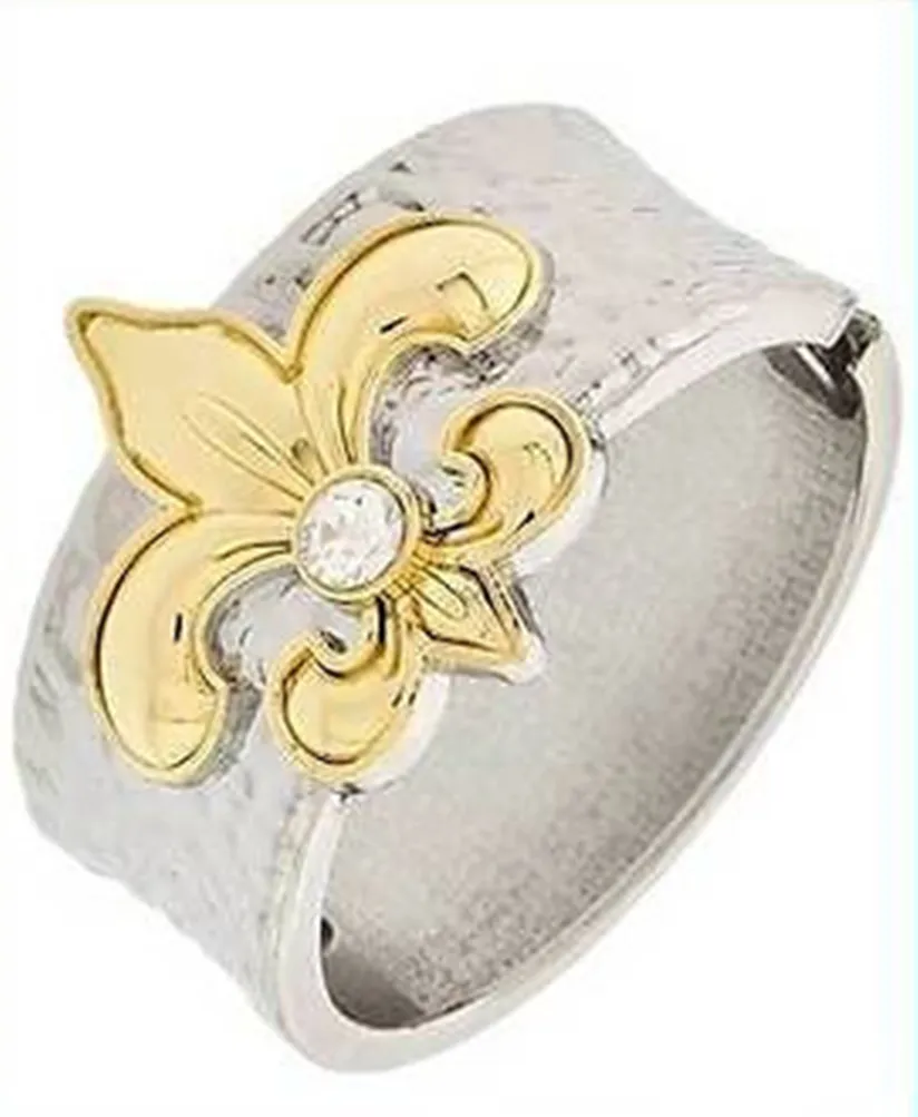 Two Tone Fleur de Lis Bangle Bracelet