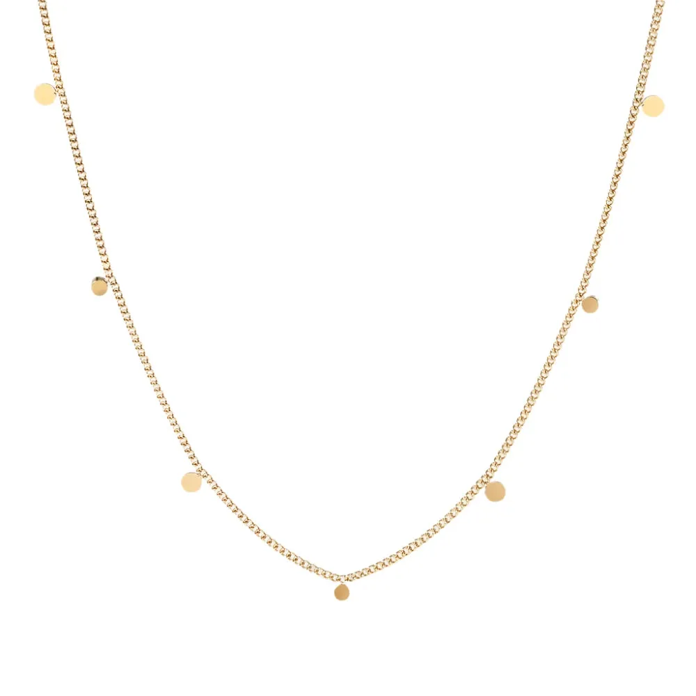 VAIGE Elegant 18K Gold Plated Stainless Steel Short Link Chain Necklace with Geometric Round Pendants – Versatile Jewelry for Any Occasion