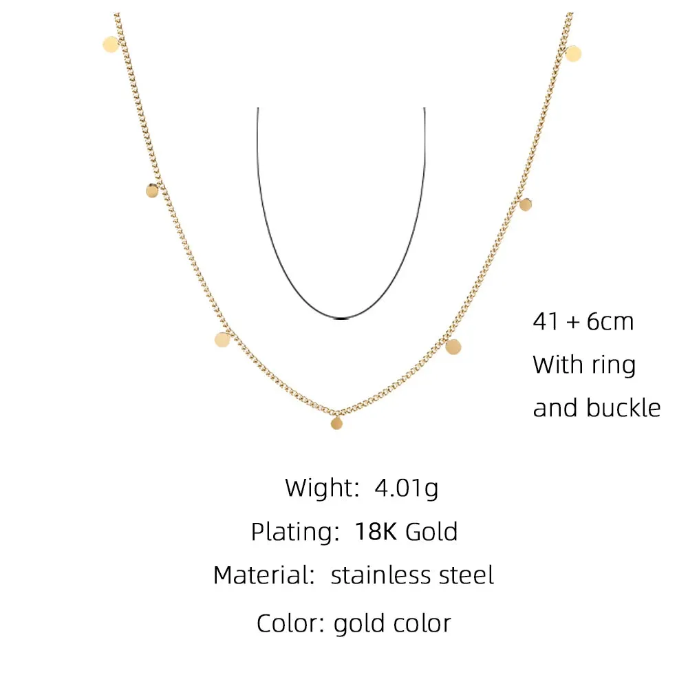 VAIGE Elegant 18K Gold Plated Stainless Steel Short Link Chain Necklace with Geometric Round Pendants – Versatile Jewelry for Any Occasion