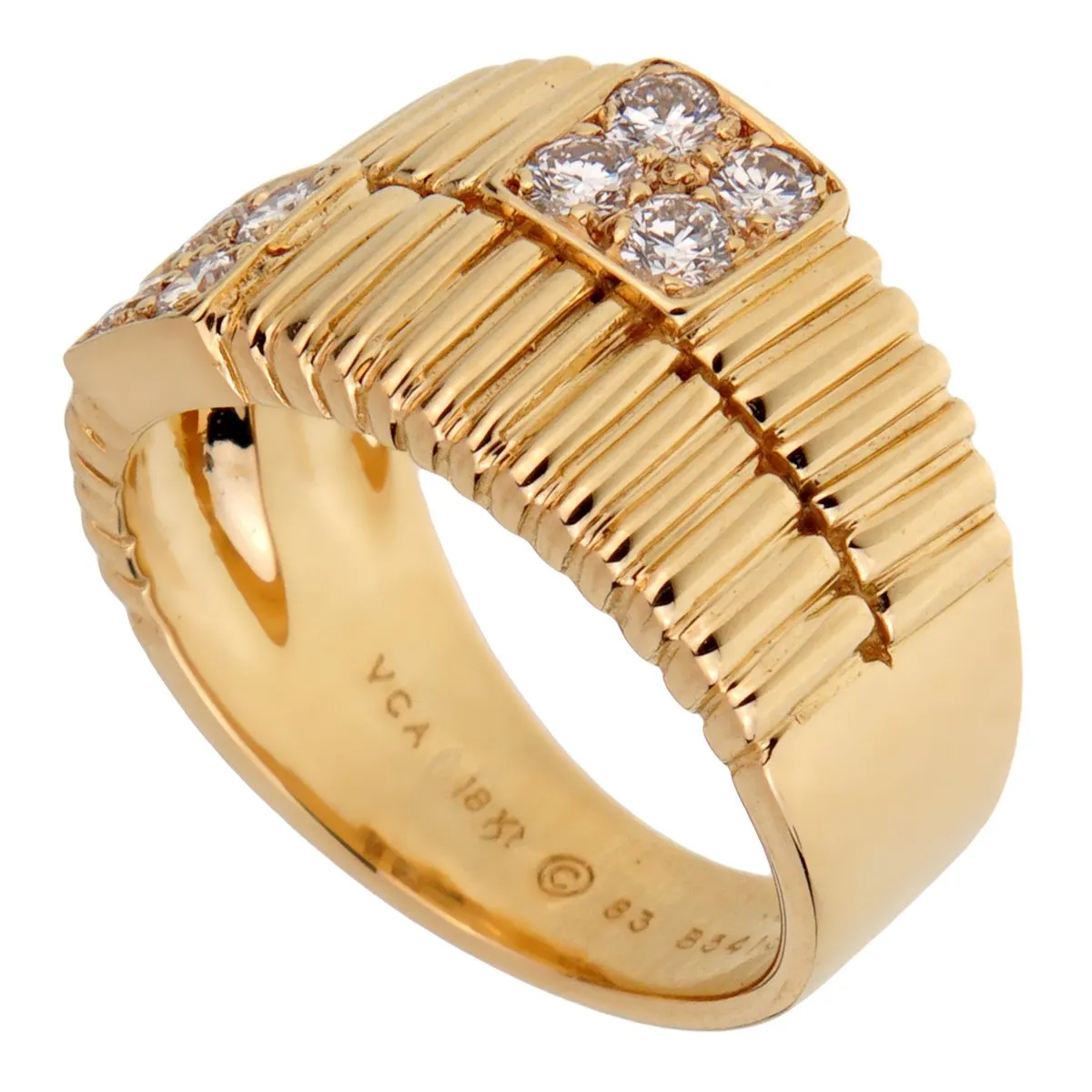 Van Cleef Arpels Vintage Gold Ribbed Diamond Ring